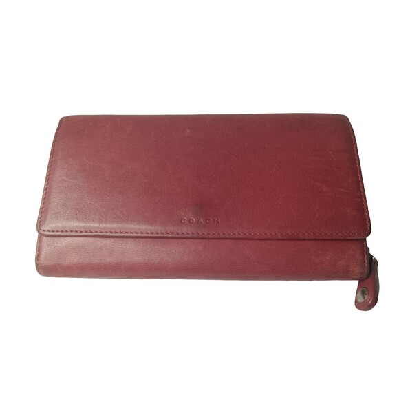 Vintage Coach Distressed Leather Wallet Maroon Red Boho Clutch Purse - Picture 4 of 9